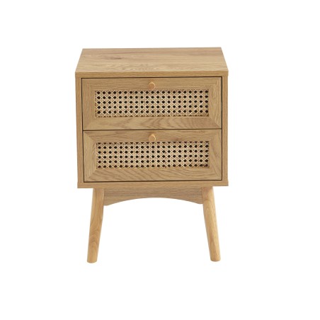 Table de chevet INES effet chêne et cannage rotin 40cm