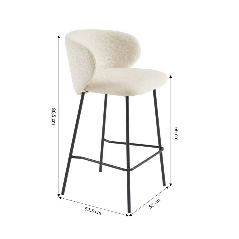 Lot de 2 tabourets CASSIE tissu chenille écru et pieds métal noir