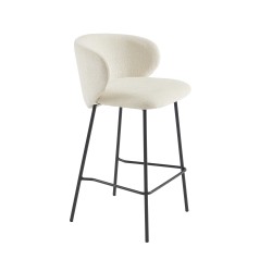 Lot de 2 tabourets CASSIE tissu chenille écru et pieds métal noir