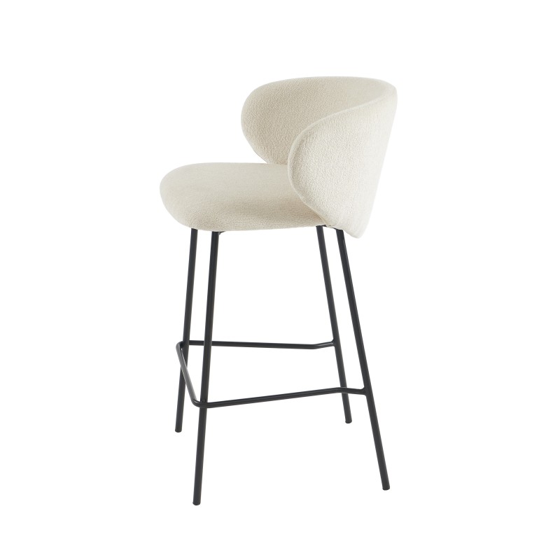 Lot de 2 tabourets CASSIE tissu chenille écru et pieds métal noir
