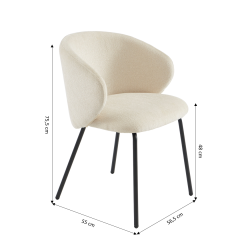 Lot de 2 chaises CASSIE tissu chenille écru et pieds métal noir