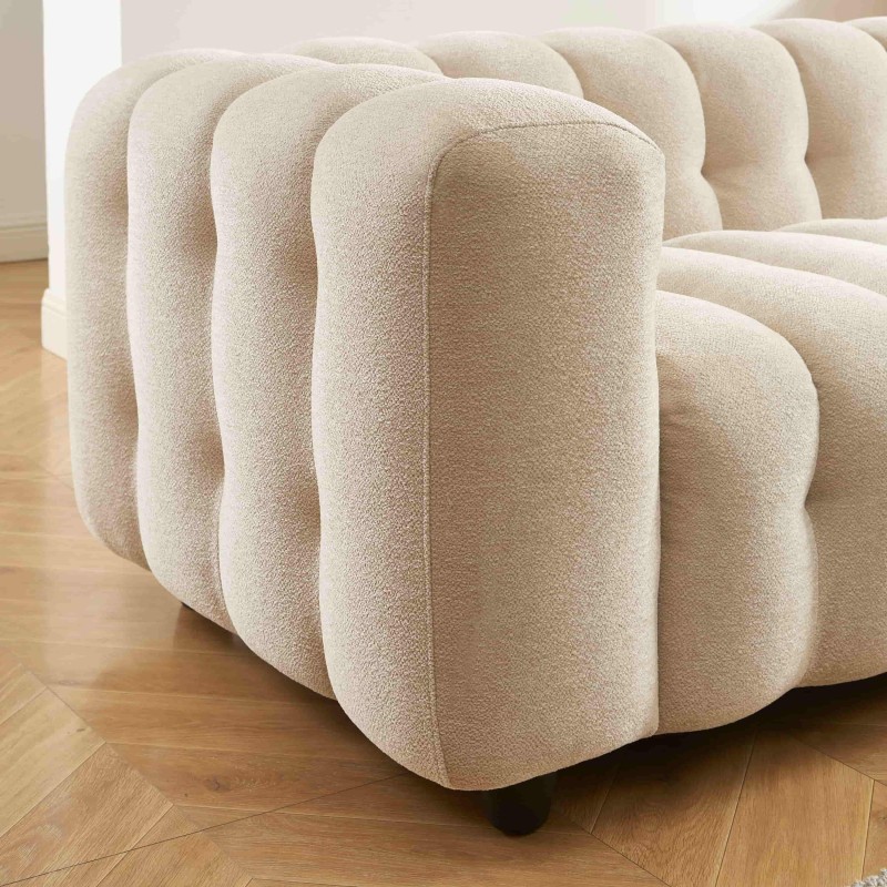 Canapé droit TOBI en tissu beige fixe 3 places