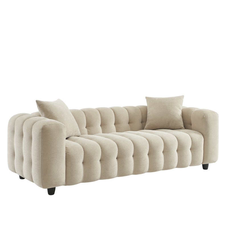 Canapé droit TOBI en tissu beige fixe 3 places