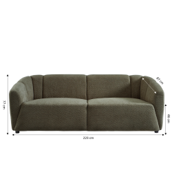 Canapé droit JOE en tissu bouclette vert fixe 3 places
