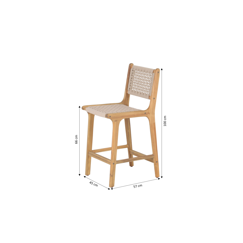 Lot de 2 tabourets de bar KUTA en corde hauteur d'assise 66 cm