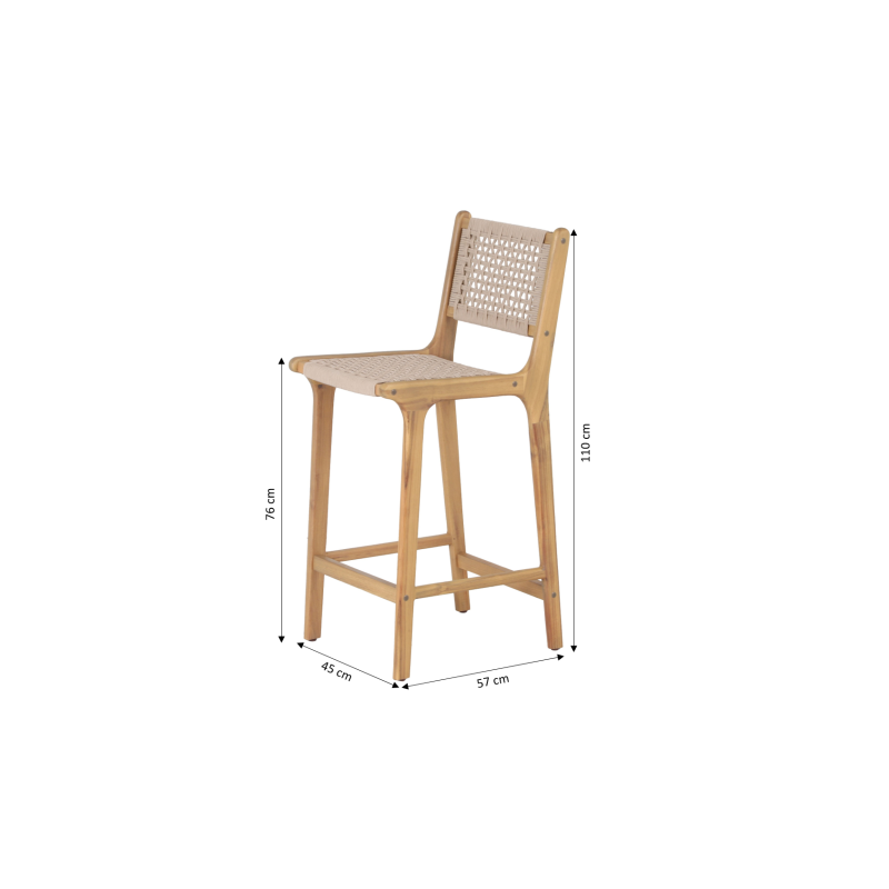 Lot de 2 tabourets de bar KUTA en corde hauteur d'assise 76 cm