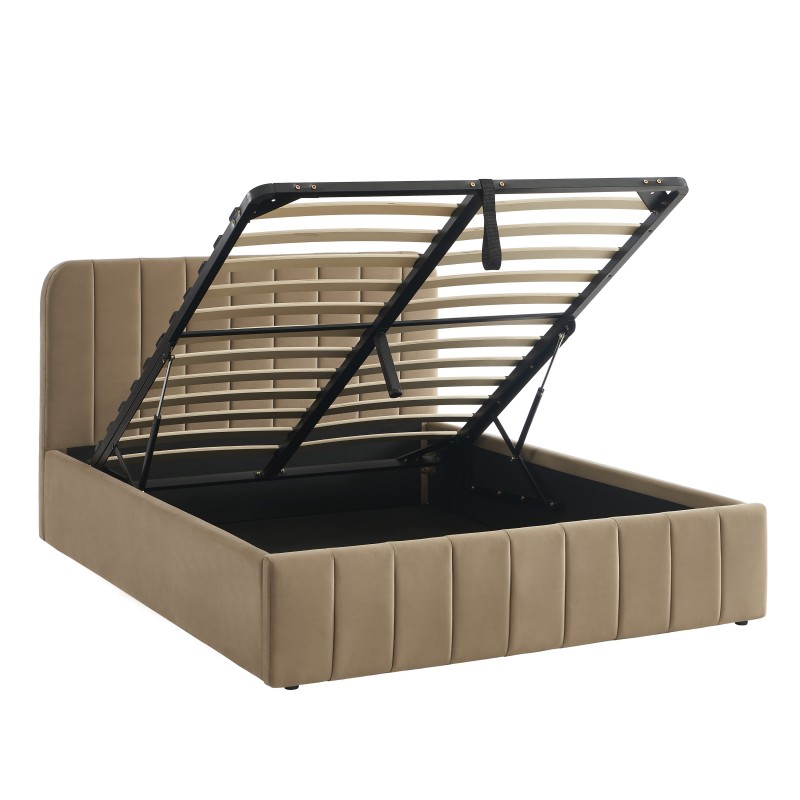 Lit coffre SIMI velours marron 140x190 sommier inclus