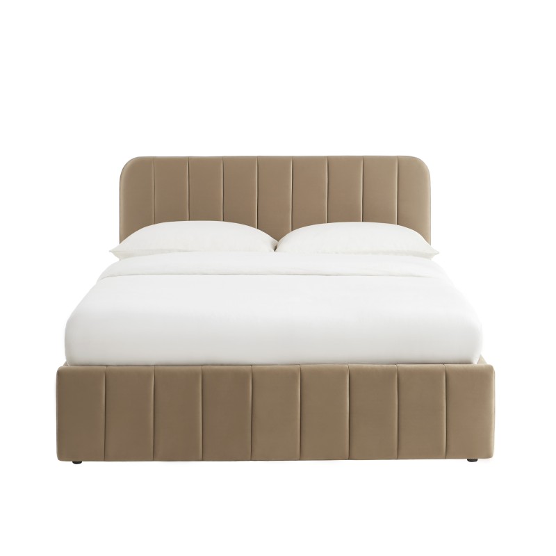 Lit coffre SIMI velours marron 140x190 sommier inclus