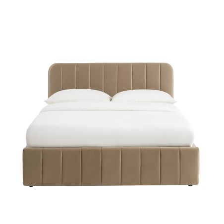 Lit coffre SIMI velours marron 140x190 sommier inclus