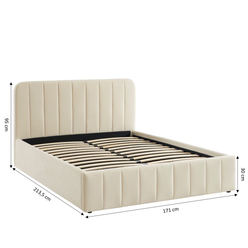Lit coffre SIMI velours beige 160x200 sommier inclus