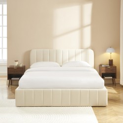 Lit coffre SIMI velours beige 160x200 sommier inclus