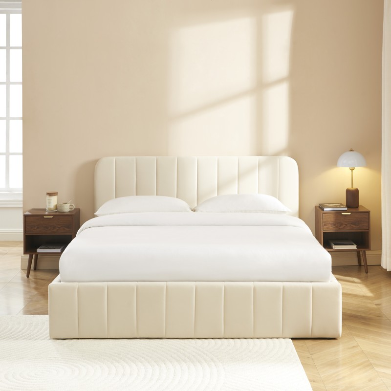 Lit coffre SIMI velours beige 160x200 sommier inclus