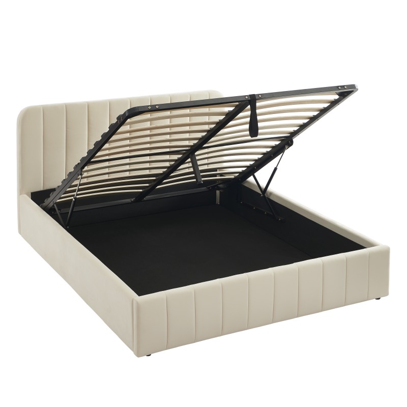 Lit coffre SIMI velours beige 160x200 sommier inclus