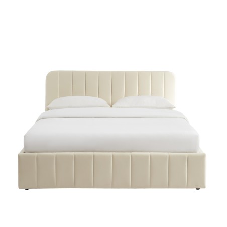 Lit coffre SIMI velours beige 160x200 sommier inclus