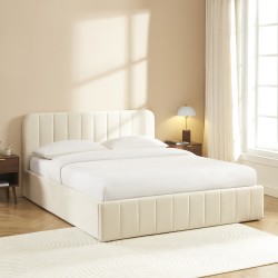 Lit coffre SIMI velours beige 160x200 sommier inclus