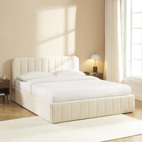 Lit coffre SIMI velours beige 160x200 sommier inclus