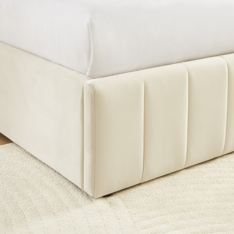 Lit coffre SIMI velours beige 160x200 sommier inclus