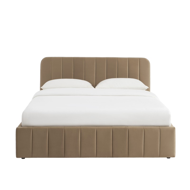 Lit coffre SIMI velours marron 160x200 sommier inclus