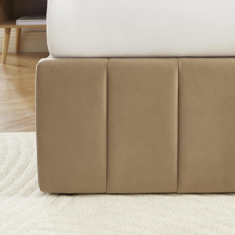 Lit coffre SIMI velours marron 160x200 sommier inclus