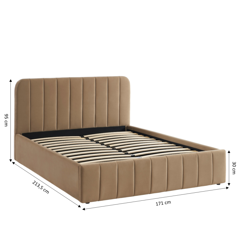 Lit coffre SIMI velours marron 160x200 sommier inclus