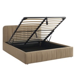 Lit coffre SIMI velours marron 160x200 sommier inclus