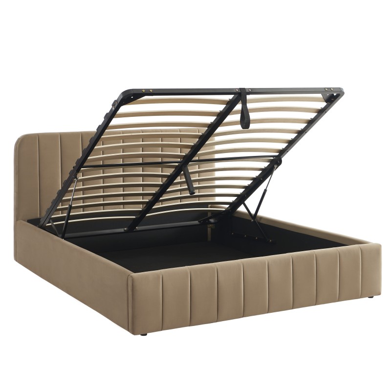 Lit coffre SIMI velours marron 160x200 sommier inclus