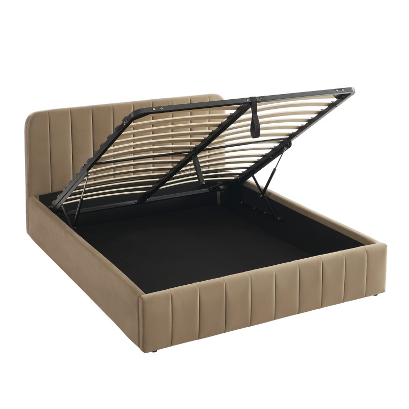 Lit coffre SIMI velours marron 160x200 sommier inclus