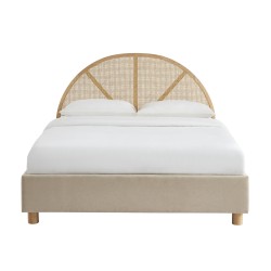 Lit coffre TSUKI velours beige sable cannage 160x200 sommier inclus 