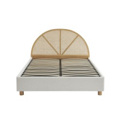 Lit coffre TSUKI bouclette écru et cannage sommier 160x200 inclus