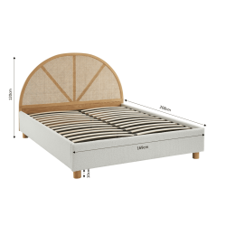 Lit coffre TSUKI bouclette écru et cannage sommier 160x200 inclus
