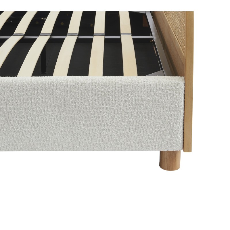 Lit coffre TSUKI bouclette écru et cannage sommier 160x200 inclus