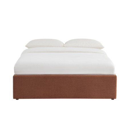 Lit coffre MARCY tissu chenille terracotta 140x190 sommier inclus