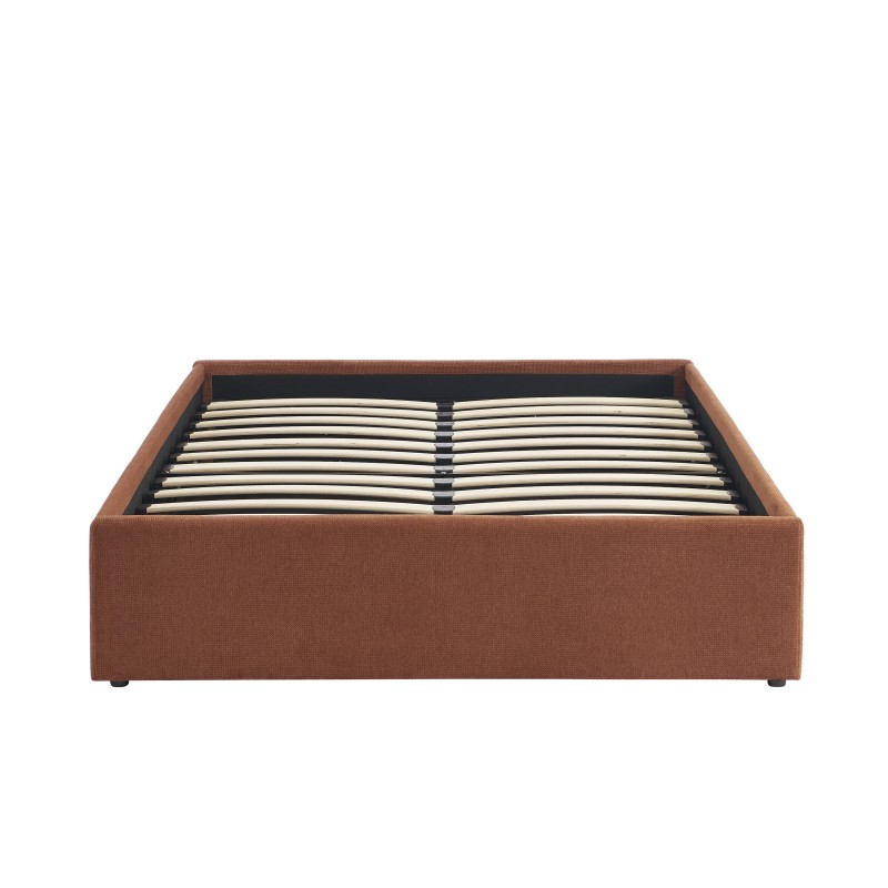 Lit coffre MARCY tissu chenille terracotta 140x190 sommier inclus