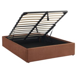Lit coffre MARCY tissu chenille terracotta 140x190 sommier inclus