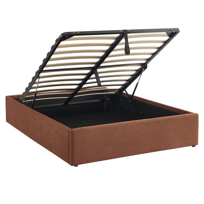 Lit coffre MARCY tissu chenille terracotta 140x190 sommier inclus
