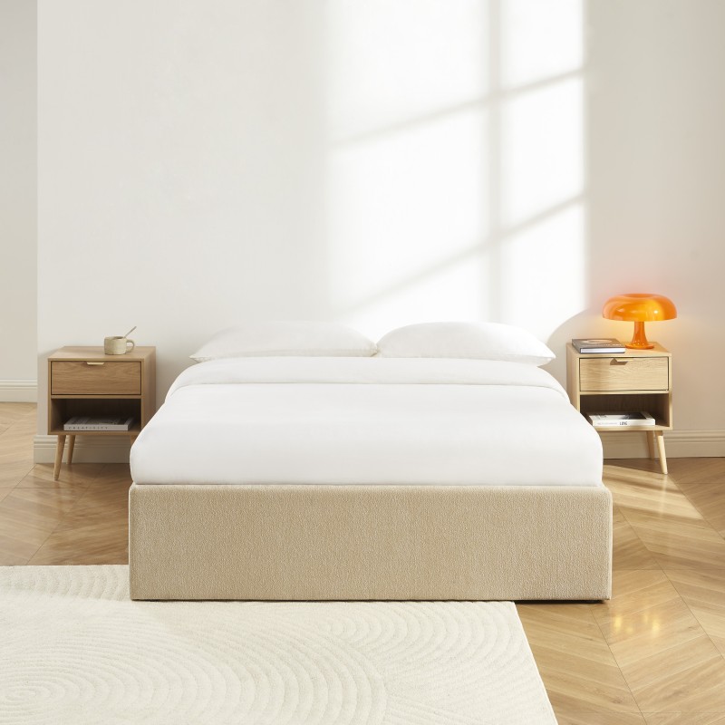 Lit coffre MARCY tissu chenille grege 140x190 sommier inclus