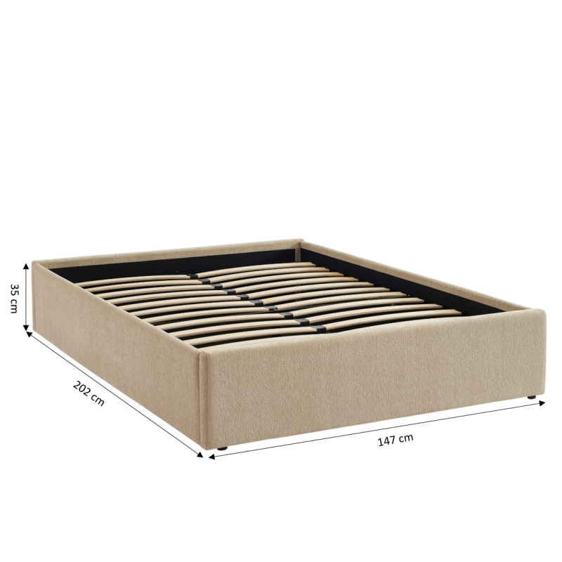 Lit coffre MARCY tissu chenille grege 140x190 sommier inclus