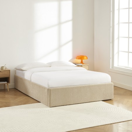 Lit coffre MARCY tissu chenille grege 140x190 sommier inclus