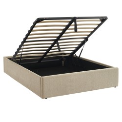 Lit coffre MARCY tissu chenille grege 140x190 sommier inclus