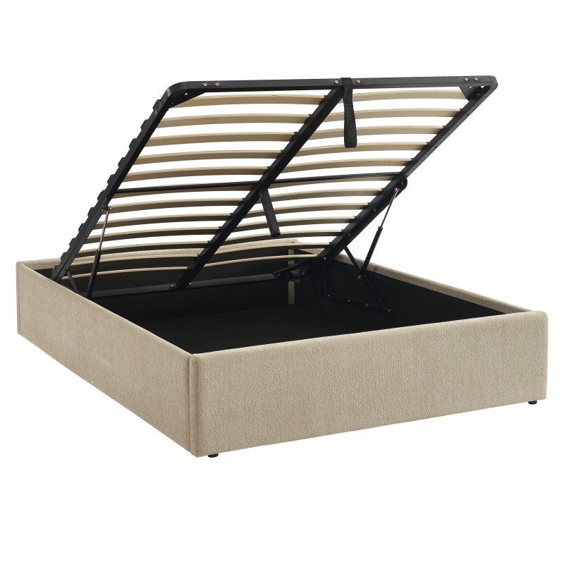 Lit coffre MARCY tissu chenille grege 140x190 sommier inclus