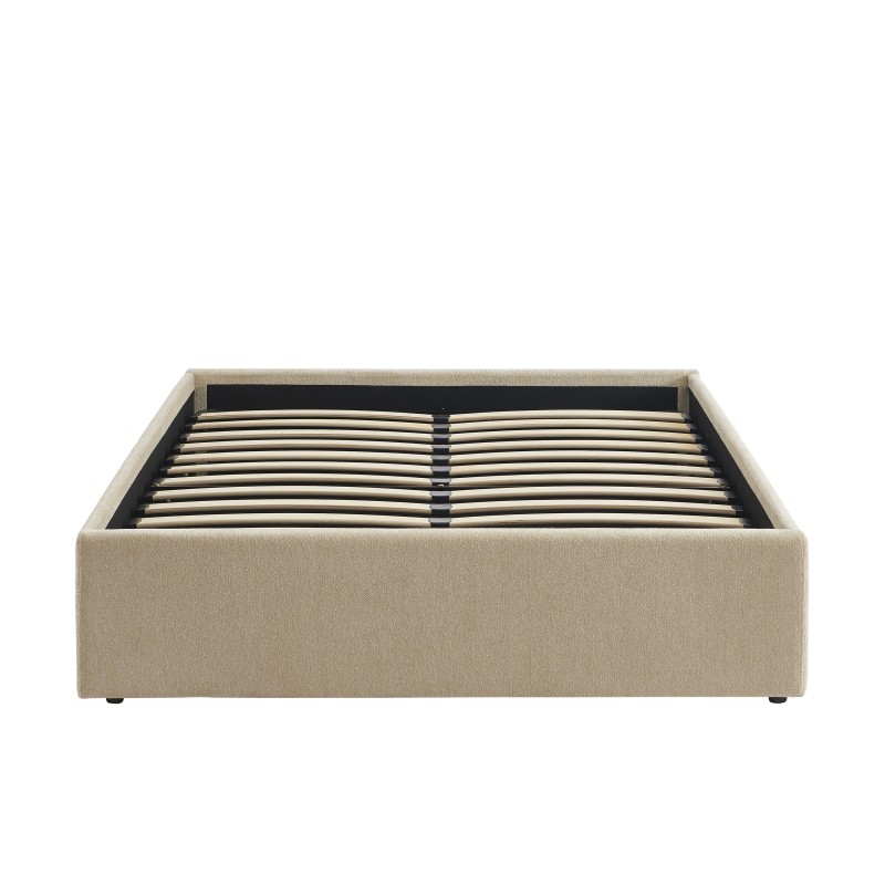 Lit coffre MARCY tissu chenille grege 140x190 sommier inclus