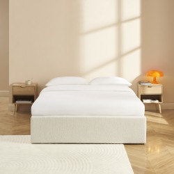 Lit coffre MARCY tissu chenille beige 140x190 sommier inclus