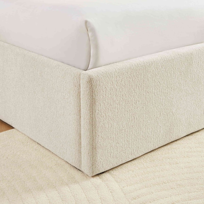 Lit coffre MARCY tissu chenille beige 140x190 sommier inclus