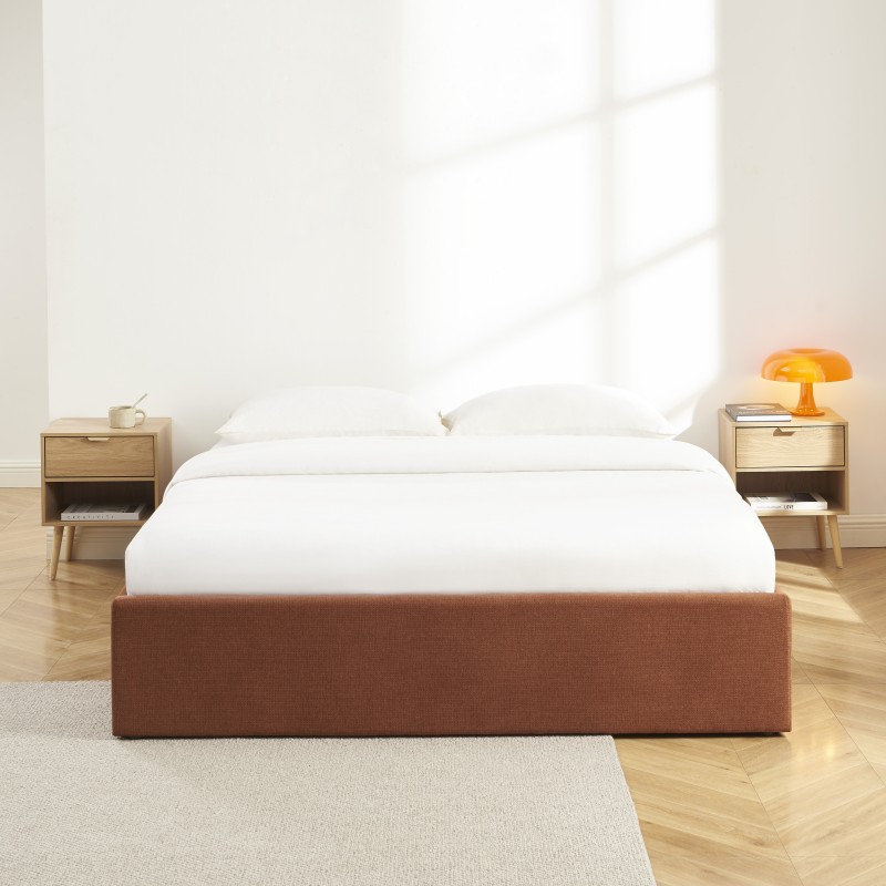 Lit coffre MARCY tissu chenille terracotta 160x200 sommier inclus