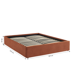 Lit coffre MARCY tissu chenille terracotta 160x200 sommier inclus