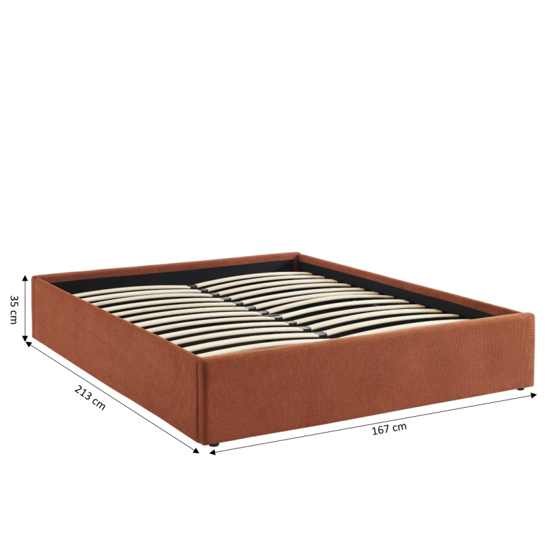 Lit coffre MARCY tissu chenille terracotta 160x200 sommier inclus
