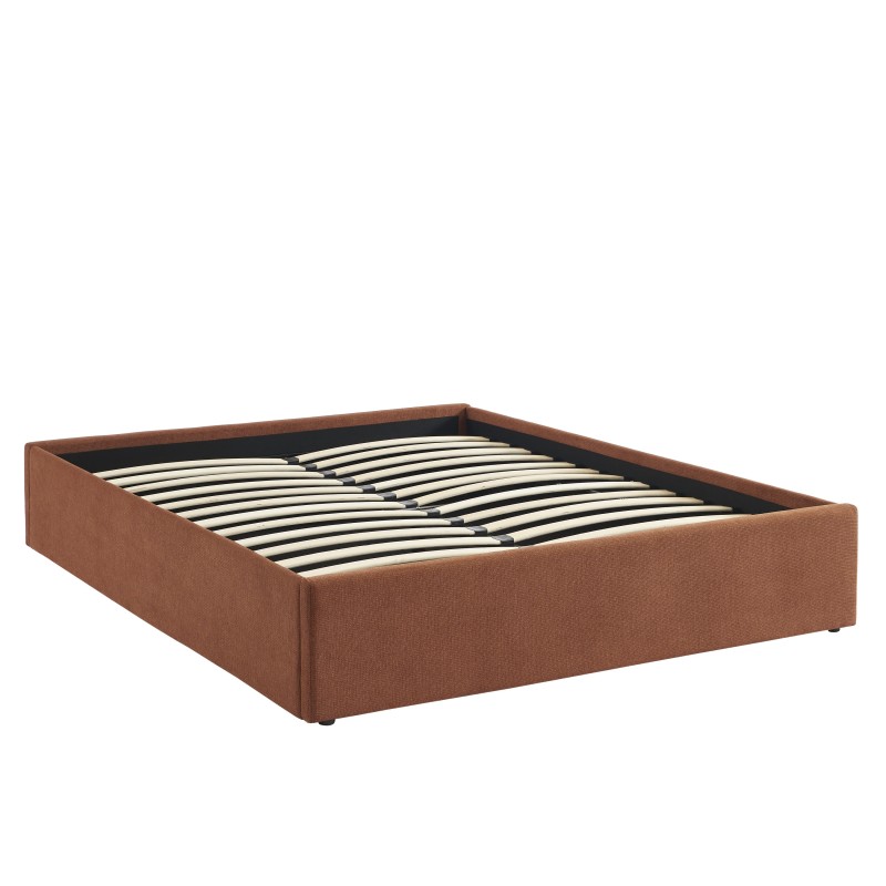 Lit coffre MARCY tissu chenille terracotta 160x200 sommier inclus