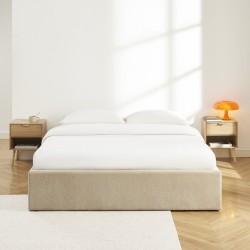 Lit coffre MARCY tissu chenille grege 160x200 sommier inclus