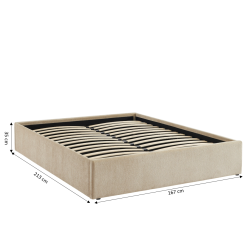 Lit coffre MARCY tissu chenille grege 160x200 sommier inclus