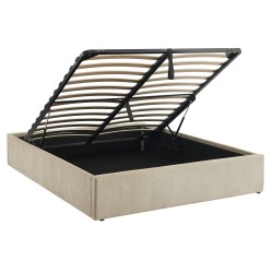 Lit coffre MARCY tissu chenille grege 160x200 sommier inclus